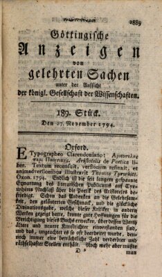 Göttingische Anzeigen von gelehrten Sachen (Göttingische Zeitungen von gelehrten Sachen) Donnerstag 27. November 1794