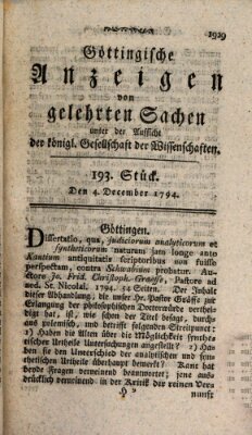 Göttingische Anzeigen von gelehrten Sachen (Göttingische Zeitungen von gelehrten Sachen) Donnerstag 4. Dezember 1794