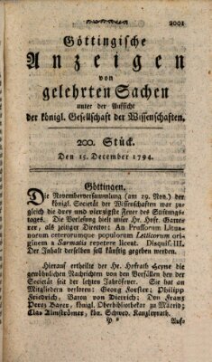 Göttingische Anzeigen von gelehrten Sachen (Göttingische Zeitungen von gelehrten Sachen) Montag 15. Dezember 1794