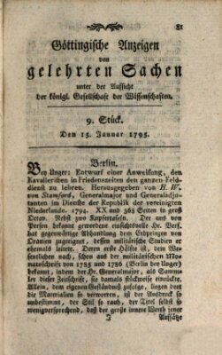 Göttingische Anzeigen von gelehrten Sachen (Göttingische Zeitungen von gelehrten Sachen) Donnerstag 15. Januar 1795