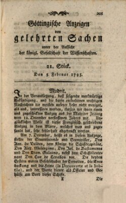 Göttingische Anzeigen von gelehrten Sachen (Göttingische Zeitungen von gelehrten Sachen) Donnerstag 5. Februar 1795