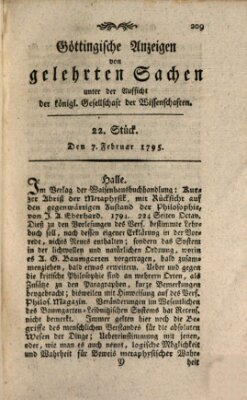 Göttingische Anzeigen von gelehrten Sachen (Göttingische Zeitungen von gelehrten Sachen) Samstag 7. Februar 1795