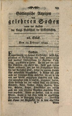 Göttingische Anzeigen von gelehrten Sachen (Göttingische Zeitungen von gelehrten Sachen) Samstag 14. Februar 1795