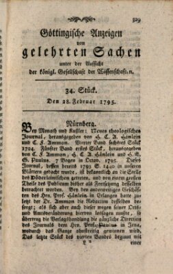 Göttingische Anzeigen von gelehrten Sachen (Göttingische Zeitungen von gelehrten Sachen) Samstag 28. Februar 1795