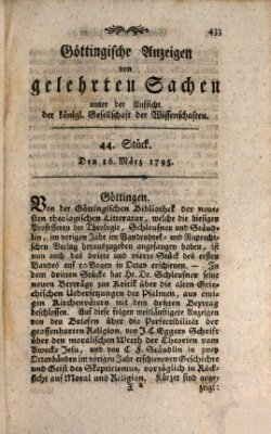 Göttingische Anzeigen von gelehrten Sachen (Göttingische Zeitungen von gelehrten Sachen) Montag 16. März 1795