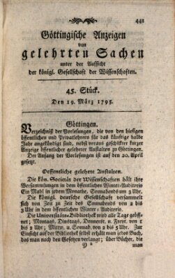 Göttingische Anzeigen von gelehrten Sachen (Göttingische Zeitungen von gelehrten Sachen) Donnerstag 19. März 1795