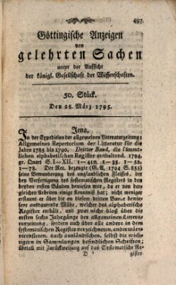 Göttingische Anzeigen von gelehrten Sachen (Göttingische Zeitungen von gelehrten Sachen) Samstag 28. März 1795