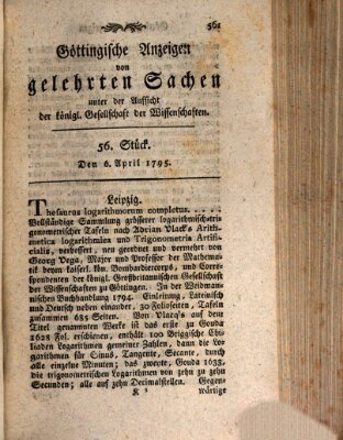 Göttingische Anzeigen von gelehrten Sachen (Göttingische Zeitungen von gelehrten Sachen) Montag 6. April 1795