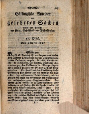 Göttingische Anzeigen von gelehrten Sachen (Göttingische Zeitungen von gelehrten Sachen) Donnerstag 9. April 1795