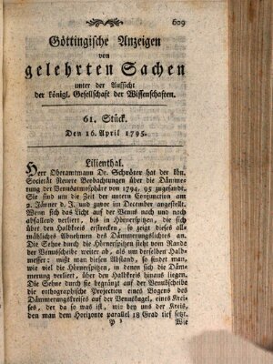 Göttingische Anzeigen von gelehrten Sachen (Göttingische Zeitungen von gelehrten Sachen) Donnerstag 16. April 1795