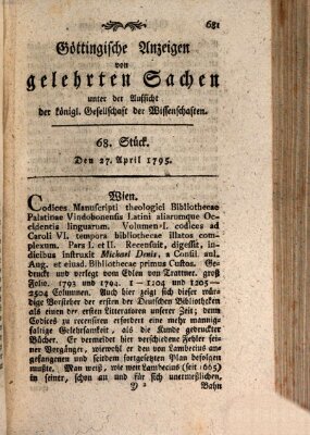 Göttingische Anzeigen von gelehrten Sachen (Göttingische Zeitungen von gelehrten Sachen) Montag 27. April 1795