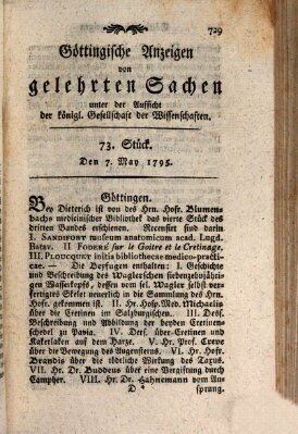 Göttingische Anzeigen von gelehrten Sachen (Göttingische Zeitungen von gelehrten Sachen) Donnerstag 7. Mai 1795