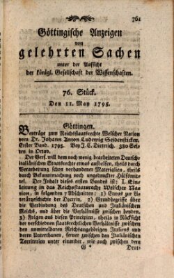 Göttingische Anzeigen von gelehrten Sachen (Göttingische Zeitungen von gelehrten Sachen) Montag 11. Mai 1795