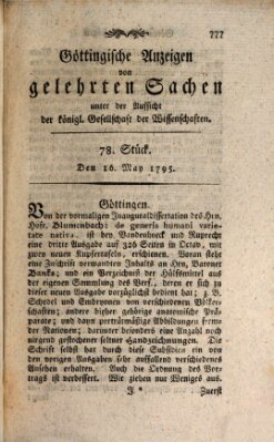 Göttingische Anzeigen von gelehrten Sachen (Göttingische Zeitungen von gelehrten Sachen) Samstag 16. Mai 1795