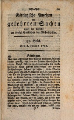 Göttingische Anzeigen von gelehrten Sachen (Göttingische Zeitungen von gelehrten Sachen) Montag 8. Juni 1795