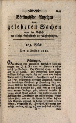 Göttingische Anzeigen von gelehrten Sachen (Göttingische Zeitungen von gelehrten Sachen) Donnerstag 2. Juli 1795