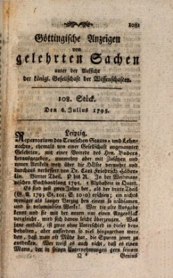 Göttingische Anzeigen von gelehrten Sachen (Göttingische Zeitungen von gelehrten Sachen) Montag 6. Juli 1795