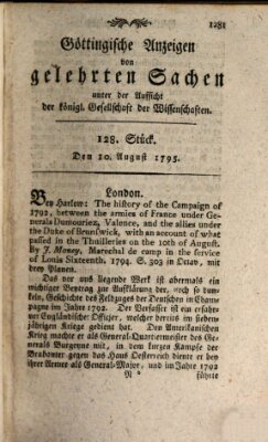 Göttingische Anzeigen von gelehrten Sachen (Göttingische Zeitungen von gelehrten Sachen) Montag 10. August 1795