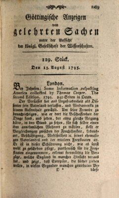 Göttingische Anzeigen von gelehrten Sachen (Göttingische Zeitungen von gelehrten Sachen) Donnerstag 13. August 1795