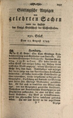 Göttingische Anzeigen von gelehrten Sachen (Göttingische Zeitungen von gelehrten Sachen) Samstag 15. August 1795