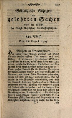 Göttingische Anzeigen von gelehrten Sachen (Göttingische Zeitungen von gelehrten Sachen) Samstag 22. August 1795