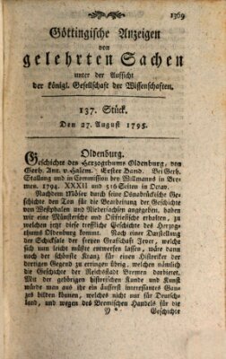 Göttingische Anzeigen von gelehrten Sachen (Göttingische Zeitungen von gelehrten Sachen) Donnerstag 27. August 1795