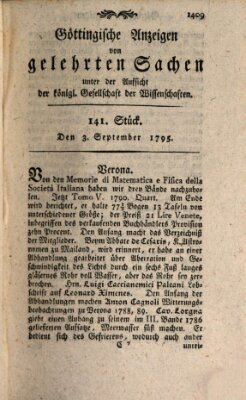 Göttingische Anzeigen von gelehrten Sachen (Göttingische Zeitungen von gelehrten Sachen) Donnerstag 3. September 1795