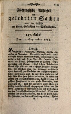 Göttingische Anzeigen von gelehrten Sachen (Göttingische Zeitungen von gelehrten Sachen) Donnerstag 10. September 1795