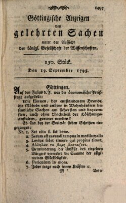 Göttingische Anzeigen von gelehrten Sachen (Göttingische Zeitungen von gelehrten Sachen) Samstag 19. September 1795