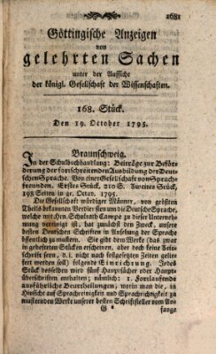 Göttingische Anzeigen von gelehrten Sachen (Göttingische Zeitungen von gelehrten Sachen) Montag 19. Oktober 1795