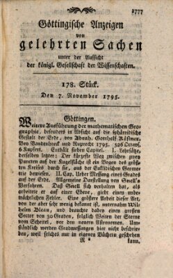 Göttingische Anzeigen von gelehrten Sachen (Göttingische Zeitungen von gelehrten Sachen) Samstag 7. November 1795