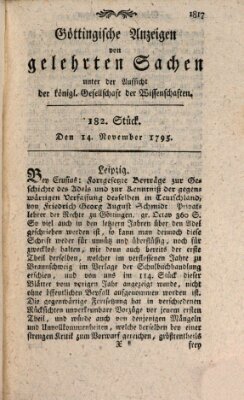 Göttingische Anzeigen von gelehrten Sachen (Göttingische Zeitungen von gelehrten Sachen) Samstag 14. November 1795