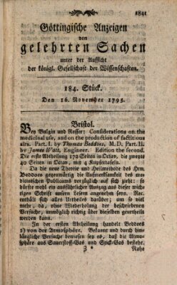 Göttingische Anzeigen von gelehrten Sachen (Göttingische Zeitungen von gelehrten Sachen) Montag 16. November 1795