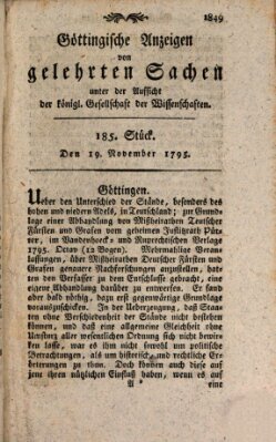 Göttingische Anzeigen von gelehrten Sachen (Göttingische Zeitungen von gelehrten Sachen) Donnerstag 19. November 1795