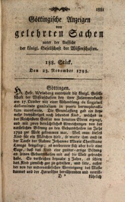 Göttingische Anzeigen von gelehrten Sachen (Göttingische Zeitungen von gelehrten Sachen) Montag 23. November 1795