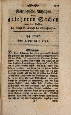 Göttingische Anzeigen von gelehrten Sachen (Göttingische Zeitungen von gelehrten Sachen) Donnerstag 3. Dezember 1795