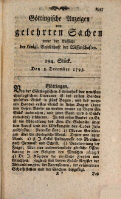 Göttingische Anzeigen von gelehrten Sachen (Göttingische Zeitungen von gelehrten Sachen) Samstag 5. Dezember 1795