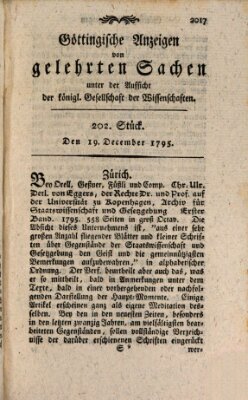 Göttingische Anzeigen von gelehrten Sachen (Göttingische Zeitungen von gelehrten Sachen) Samstag 19. Dezember 1795