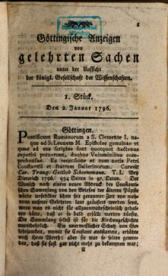 Göttingische Anzeigen von gelehrten Sachen (Göttingische Zeitungen von gelehrten Sachen) Samstag 2. Januar 1796