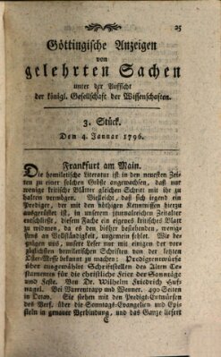 Göttingische Anzeigen von gelehrten Sachen (Göttingische Zeitungen von gelehrten Sachen) Montag 4. Januar 1796