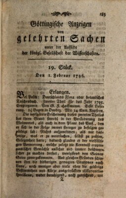 Göttingische Anzeigen von gelehrten Sachen (Göttingische Zeitungen von gelehrten Sachen) Montag 1. Februar 1796