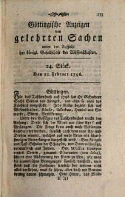 Göttingische Anzeigen von gelehrten Sachen (Göttingische Zeitungen von gelehrten Sachen) Donnerstag 11. Februar 1796