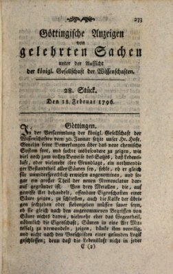 Göttingische Anzeigen von gelehrten Sachen (Göttingische Zeitungen von gelehrten Sachen) Donnerstag 18. Februar 1796