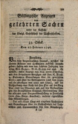 Göttingische Anzeigen von gelehrten Sachen (Göttingische Zeitungen von gelehrten Sachen) Samstag 27. Februar 1796