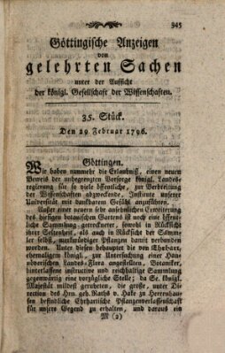 Göttingische Anzeigen von gelehrten Sachen (Göttingische Zeitungen von gelehrten Sachen) Montag 29. Februar 1796