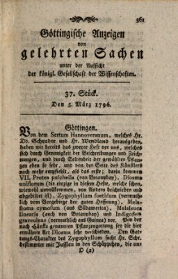 Göttingische Anzeigen von gelehrten Sachen (Göttingische Zeitungen von gelehrten Sachen) Samstag 5. März 1796