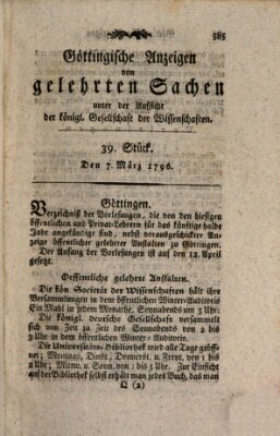 Göttingische Anzeigen von gelehrten Sachen (Göttingische Zeitungen von gelehrten Sachen) Montag 7. März 1796