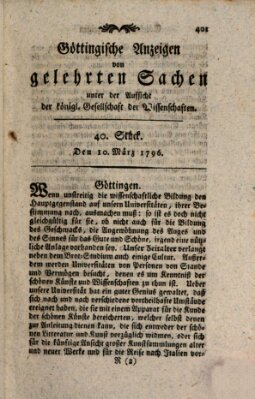 Göttingische Anzeigen von gelehrten Sachen (Göttingische Zeitungen von gelehrten Sachen) Donnerstag 10. März 1796