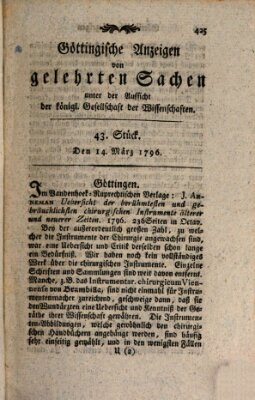 Göttingische Anzeigen von gelehrten Sachen (Göttingische Zeitungen von gelehrten Sachen) Montag 14. März 1796