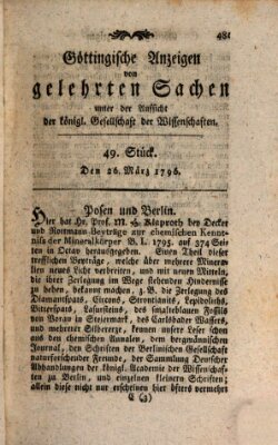 Göttingische Anzeigen von gelehrten Sachen (Göttingische Zeitungen von gelehrten Sachen) Samstag 26. März 1796